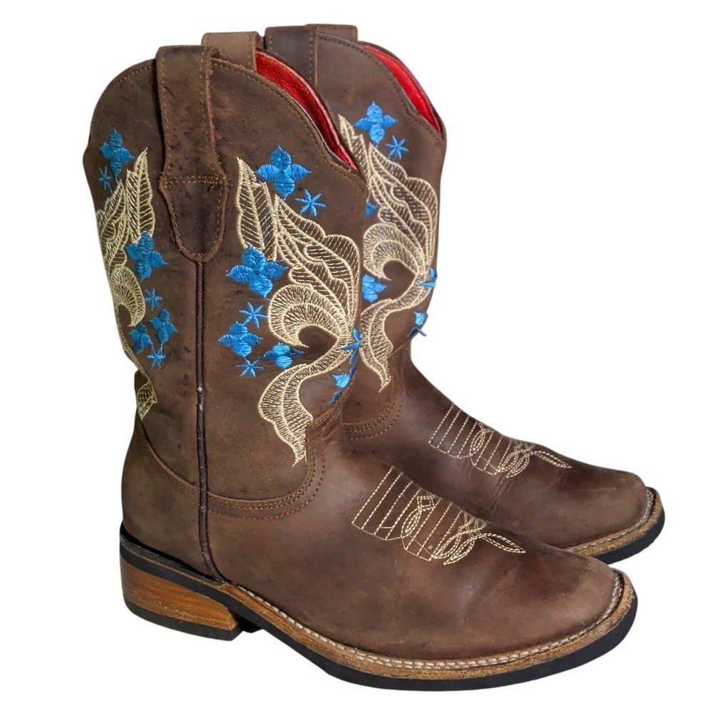 Embroidered Cowgirl Boots Womens Size 7.5 Western Square Toe Brown Country Girl